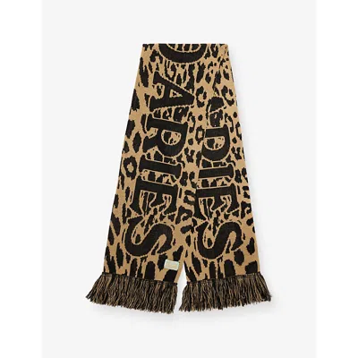 Aries Mens J'adoro Leopard Knit Scarf Beige In Brown