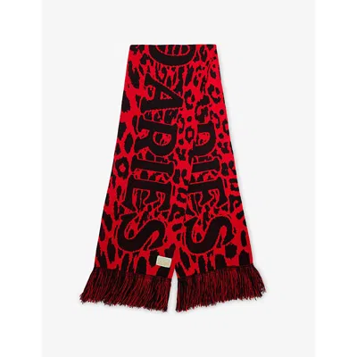 Aries Mens J'adoro Leopard Knit Scarf Red
