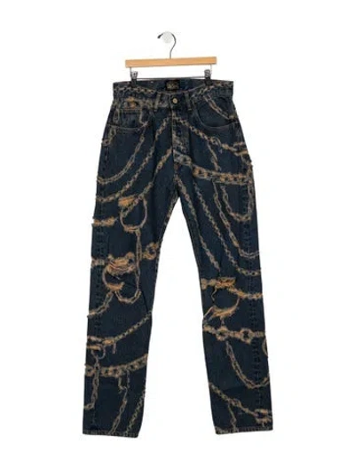 Pre-owned Aries Mid-rise Straight Leg Jeans In Blue
