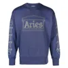 Aries Navy Reflective Column Cotton Sweatshirt In Blue