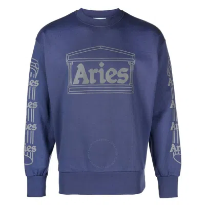 ARIES ARIES NAVY REFLECTIVE COLUMN COTTON SWEATSHIRT