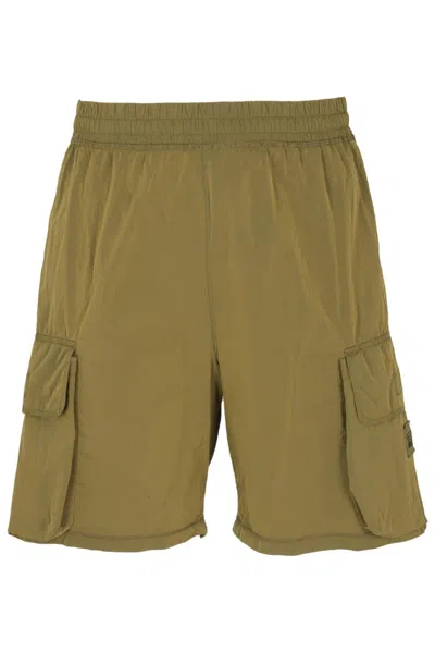 Aries Olive Green  Nylon Hybrid Sweashort In Gold