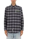 Aries Logo Embroidered Plaid Shirt In Black