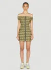 Aries Logo-print Off-shoulder Mini Dress In Olive