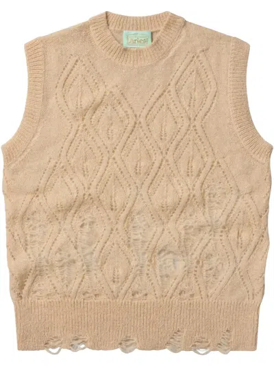 Aries Ripped-detailing Vest In Neutrals