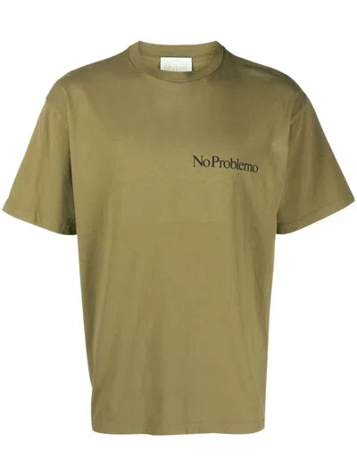 Aries Slogan-print Cotton T-shirt In Green