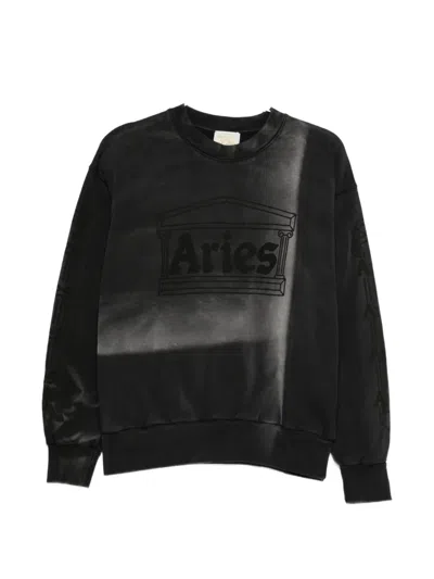 Aries Sunbleached Column Sweatshirt In Black