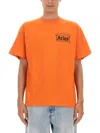 Aries Logo Print Crew Neck T-shirt With Short Sleeves In Orange