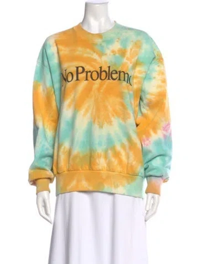 Pre-owned Aries Tie-dye Print Crew Neck Sweatshirt In Yellow