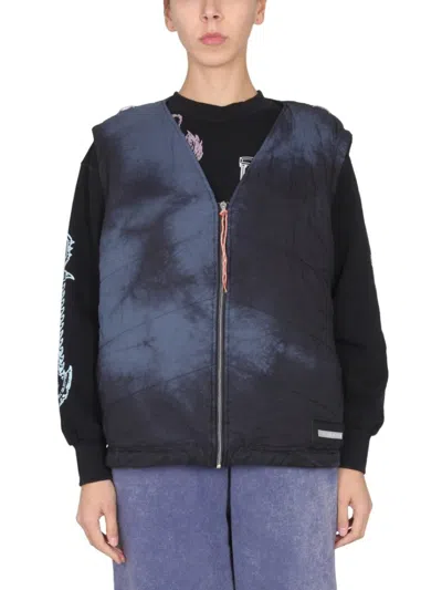 Aries V-neck Vest With Tie-dye Pattern In Black