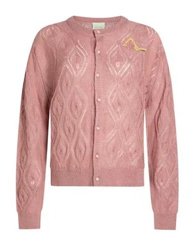 Aries Woman Cardigan Antique Rose Size Xs Acrylic, Mohair Wool, Nylon In Pink