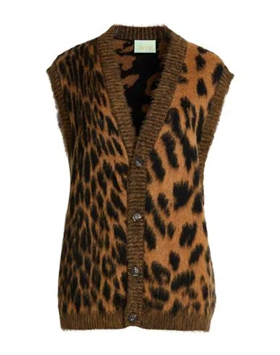 Aries Woman Cardigan Tan Size L Acrylic, Mohair Wool, Polyamide In Brown