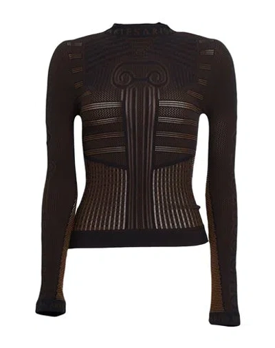 Aries Woman T-shirt Dark Brown Size S/m Nylon, Polyester, Elastane