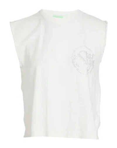 Aries Woman T-shirt Light Green Size 3 Cotton In White