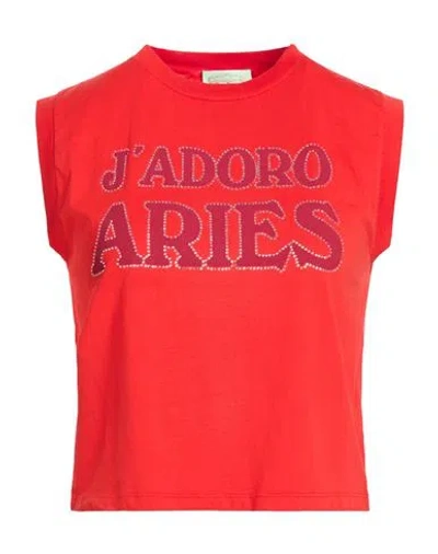 Aries Woman T-shirt Red Size 2 Cotton