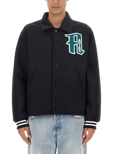 Aries Wool Varsity Jacket With Chest Logo Patch In Black