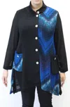 Aris A. Mandarin Loose Weave Knit Jacket - Plus In Blue & Black In Multi