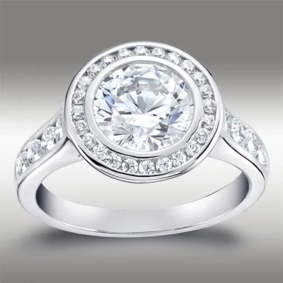 Pre-owned Arista Jewels 3.06 Ct Brilliant Round Cut Halo Lab Engagement Ring With Band 14k White Gold In White/colorless