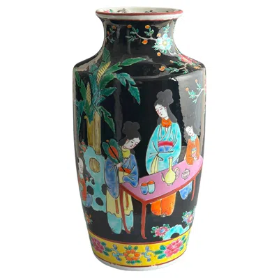 Pre-owned Arita Japanese Famille Noire Porcelain Vase By Yamatoku, , 30cm Tall In Black