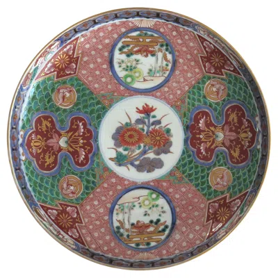 Pre-owned Arita Japanese Large Porcelain Dish Imari- Hand Painted Signed Edo Period Ca 1810 In Gray