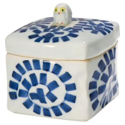 Pre-owned Arita Vintage Japanese Porcelain Box & Lid  Sometsuke Blue White Owl Handle