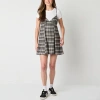 Arizona 2fer Womens Juniors Short Sleeve Plaid Shirt Dress In Black