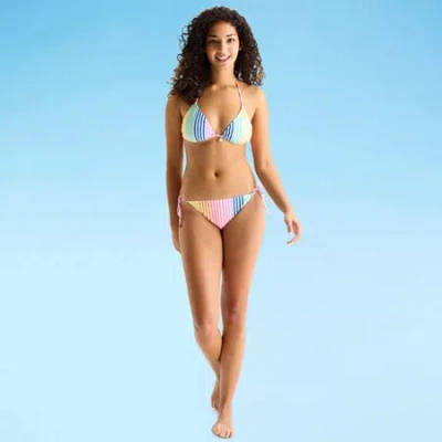 Arizona Adjustable Straps Striped Juniors Triangle Bikini Swimsuit Top In Multi