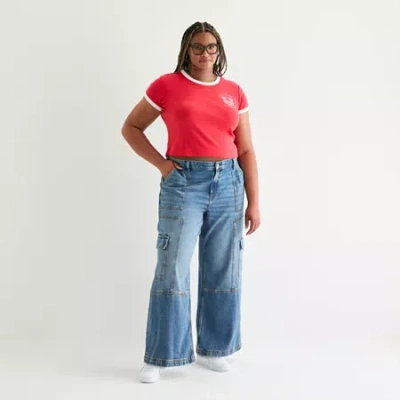 Arizona Airy Drape Womens Juniors Plus Low Rise Baggy Fit Jean In Blue