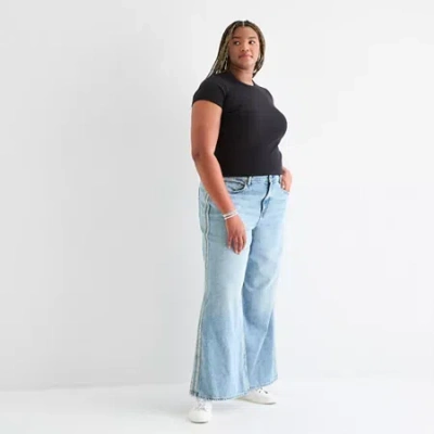 Arizona Airy Drape Womens Juniors Plus Low Rise Baggy Fit Jean In Blue
