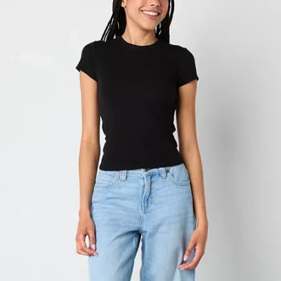 Arizona Baby Womens Juniors Crew Neck Short Sleeve T-shirt In Black