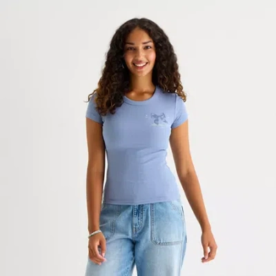 Arizona Baby Womens Juniors Crew Neck Short Sleeve T-shirt In Blue