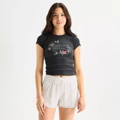 Arizona Baby Womens Juniors Crew Neck Short Sleeve T-shirt In Gray