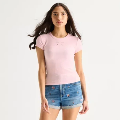 Arizona Baby Womens Juniors Crew Neck Short Sleeve T-shirt In Pink