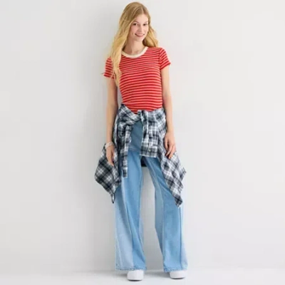 Arizona Baby Womens Juniors Crew Neck Short Sleeve T-shirt In Red