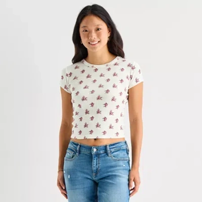 Arizona Baby Womens Juniors Crew Neck Short Sleeve T-shirt In White