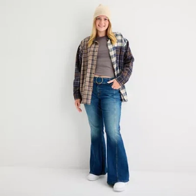 Arizona Belted Womens Juniors Plus Low Rise Flare Leg Jean In Blue