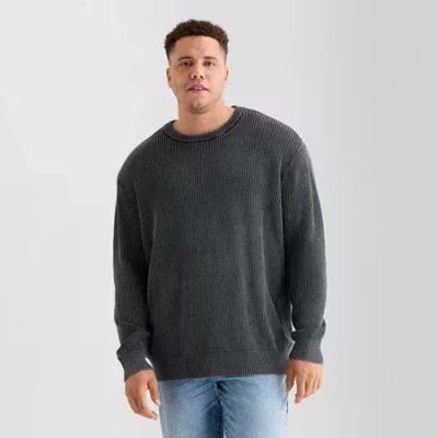 Arizona Big And Tall Mens Crew Neck Long Sleeve Pullover Sweater In Black