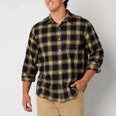 Arizona Big And Tall Mens Regular Fit Long Sleeve Flannel Shirt In Black