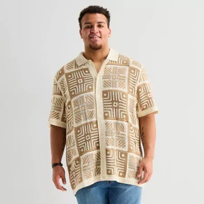 Arizona Big And Tall Mens Short Sleeve Button Polo Sweater In Neutral