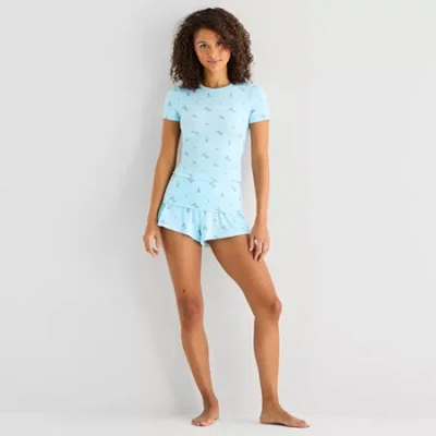 Arizona Body Cloud Kissed Womens Round Neck Short Sleeve Juniors Pajama Top In Multi