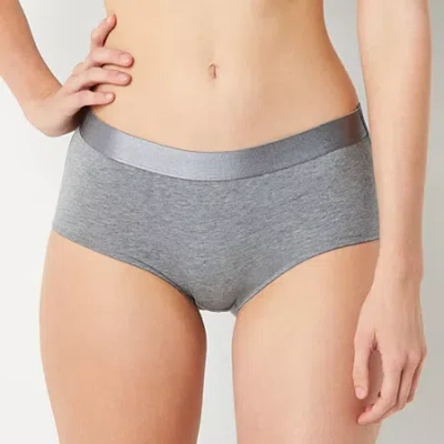 Arizona Body Cotton Elastic Waist Boyshort Panty In Gray