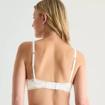 Arizona Body Cotton Pointelle With Lace Trim Bralette In White