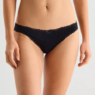 Arizona Body Cotton With Lace Thong In Black