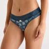 Arizona Body Cotton With Lace Thong In Blue