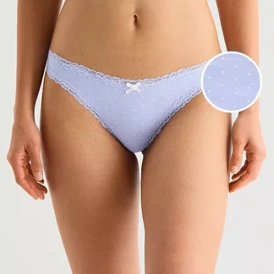Arizona Body Cotton With Lace Thong In Purple