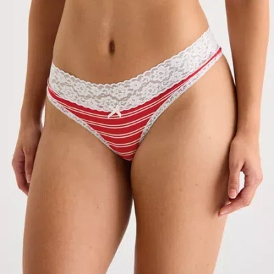 Arizona Body Cotton With Lace Thong In Red