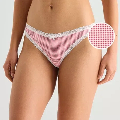 Arizona Body Cotton With Lace Thong In Red