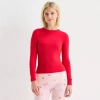 Arizona Body Crew Neck Womens Crew Neck Long Sleeve Juniors Pajama Top In Red