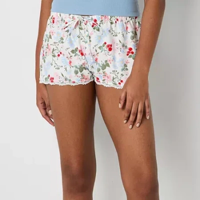 Arizona Body Low Rise Womens Flannel Juniors Pajama Shorts In White