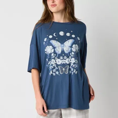 Arizona Body Womens Crew Neck Short Sleeve Juniors Pajama Top In Blue